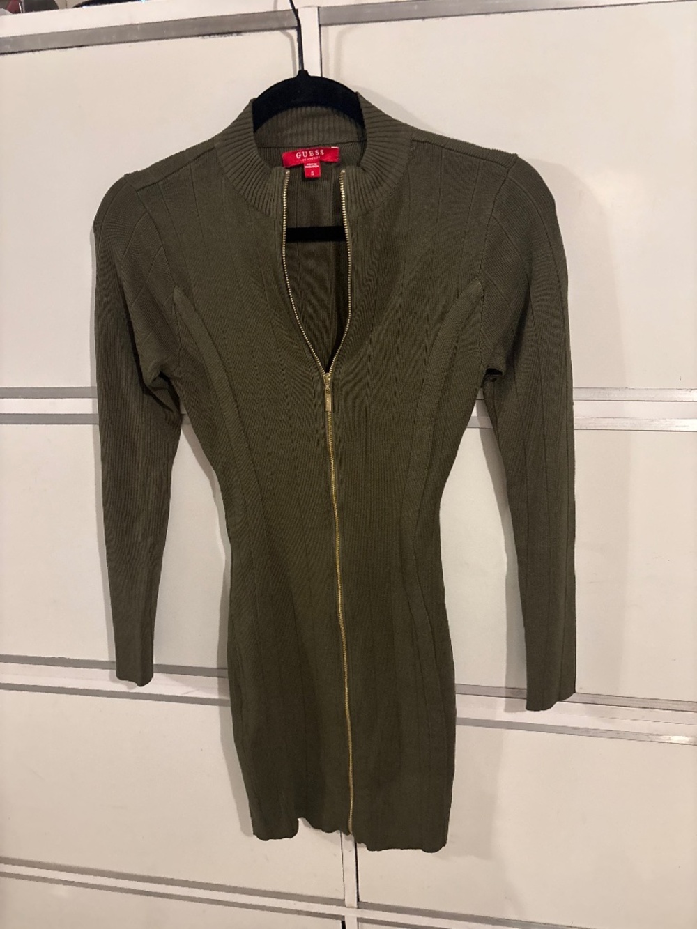 Guess Long Sleeves Ribbed Bodycon Dress 1/2 Zip Closure Small
